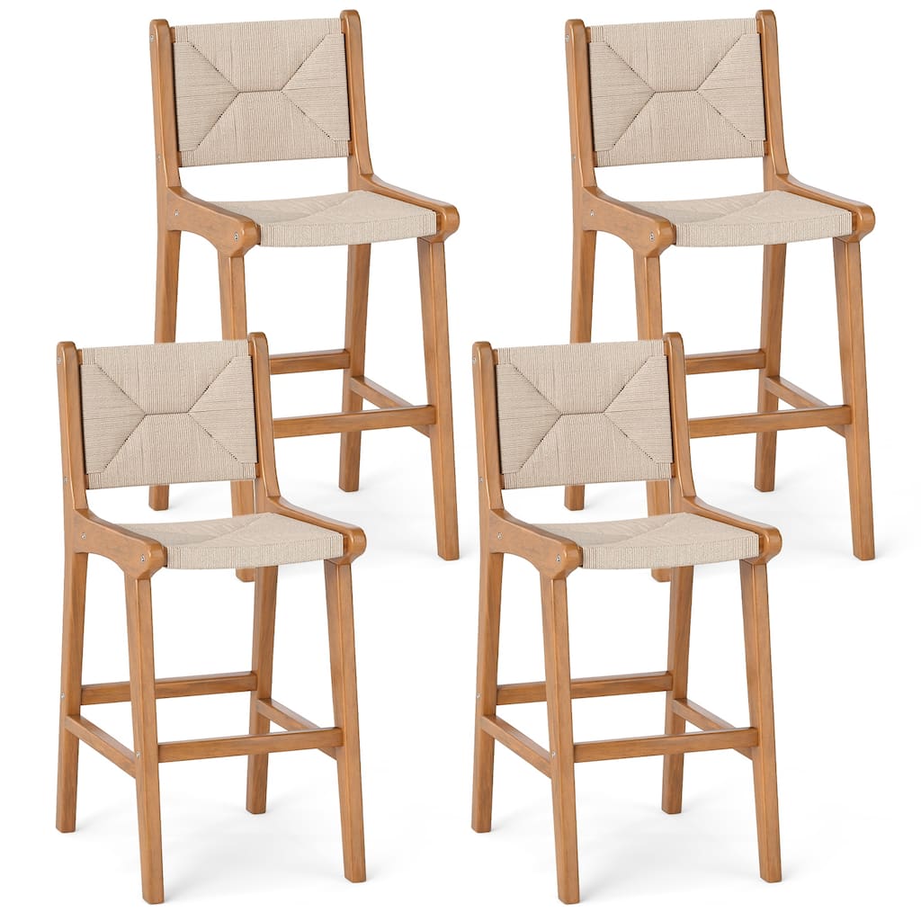 Gymax 4PCS Outdoor Counter Height Bar Stool w/ Wood Frame Back &