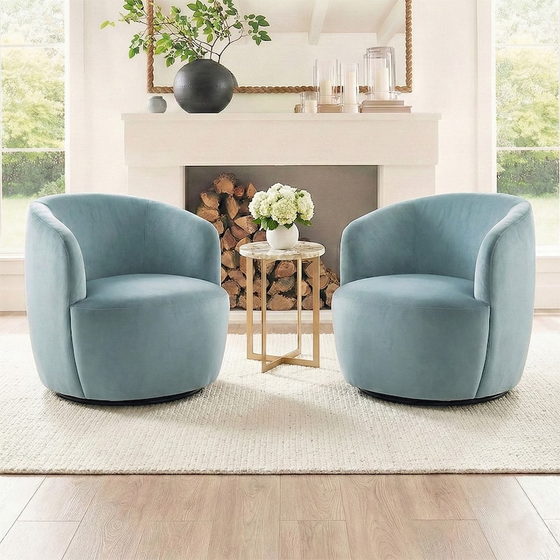 26.5" Wide Velvet Small Swivel Barrel Accent Chair