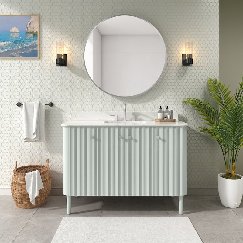 Haley Bathroom Vanity in Soft Sage with Alluring Quartz Top