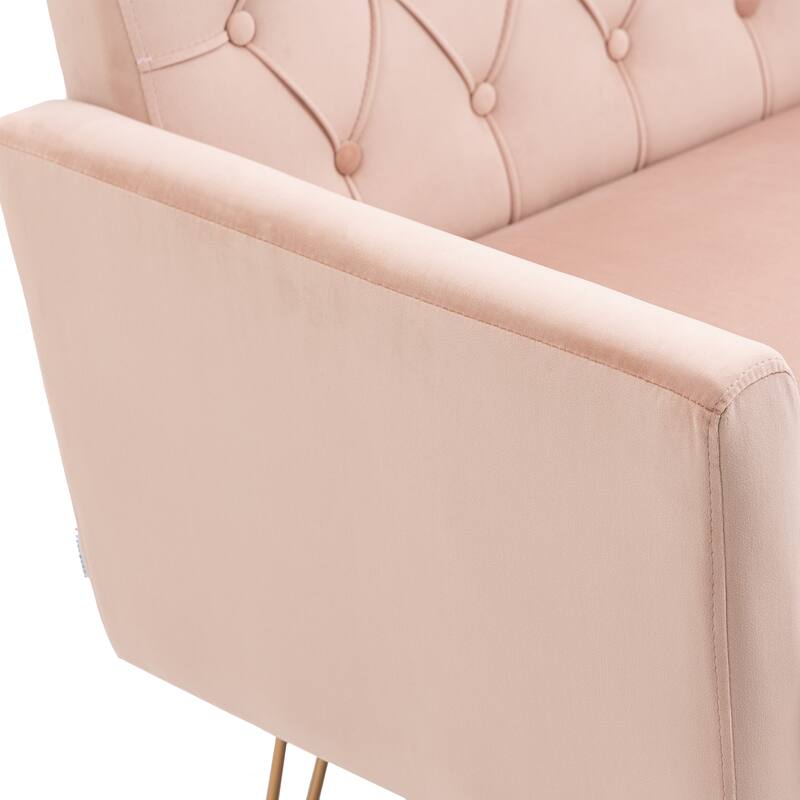 Velvet Upholstered Armchair Single Sofa Modern Tufted Reading Chairs Gold Metal Leg Wingback Chairs for Living Room Bedroom