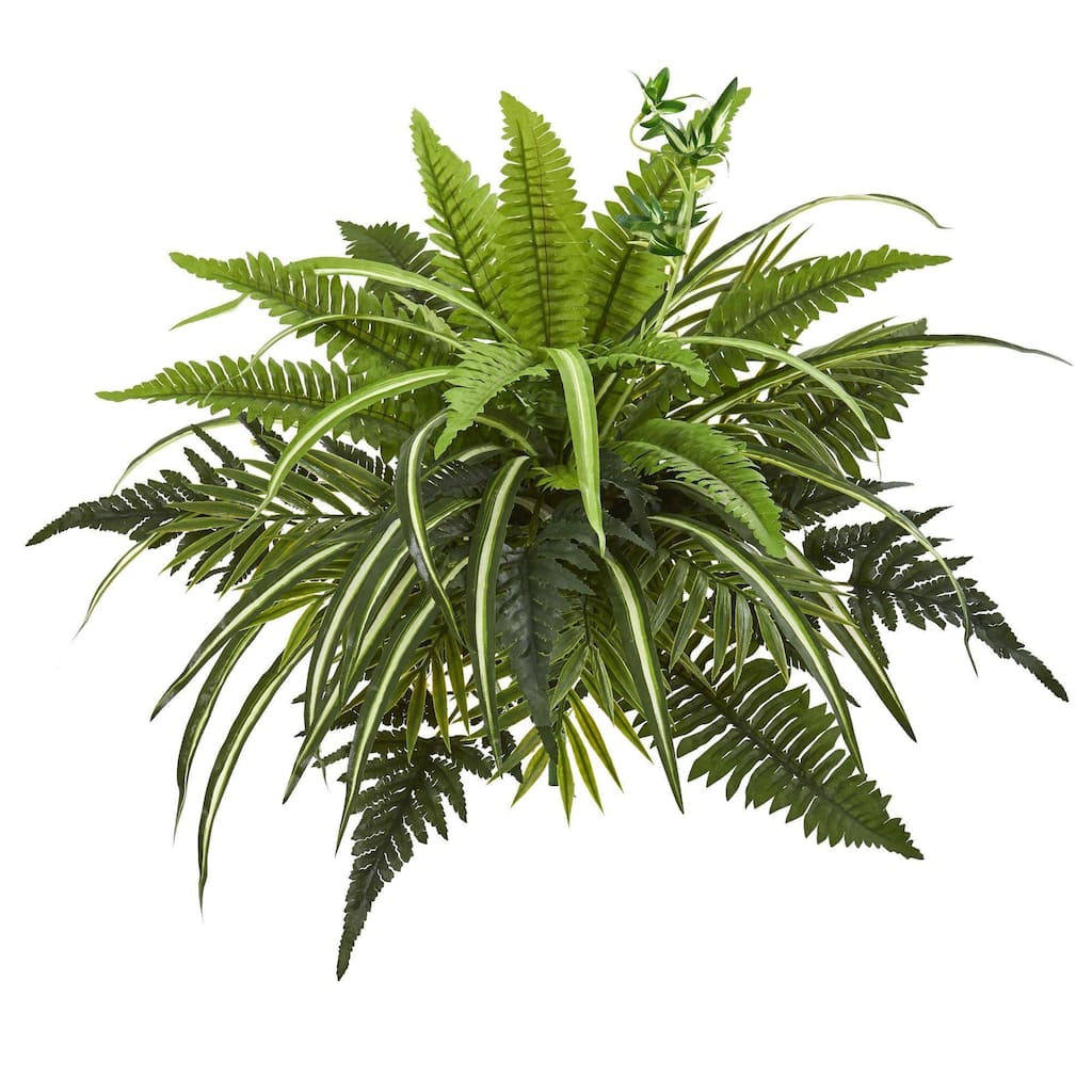 22" Mixed Greens and Fern Artificial Bush Plant (Set of 3) - Green