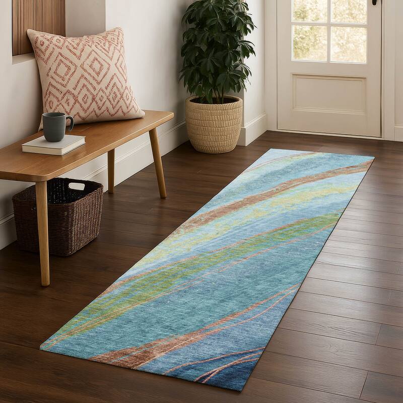 Premium Washable Super Soft Modern Flow Mayfield Rug - Blue - 2'3" x 7'6"