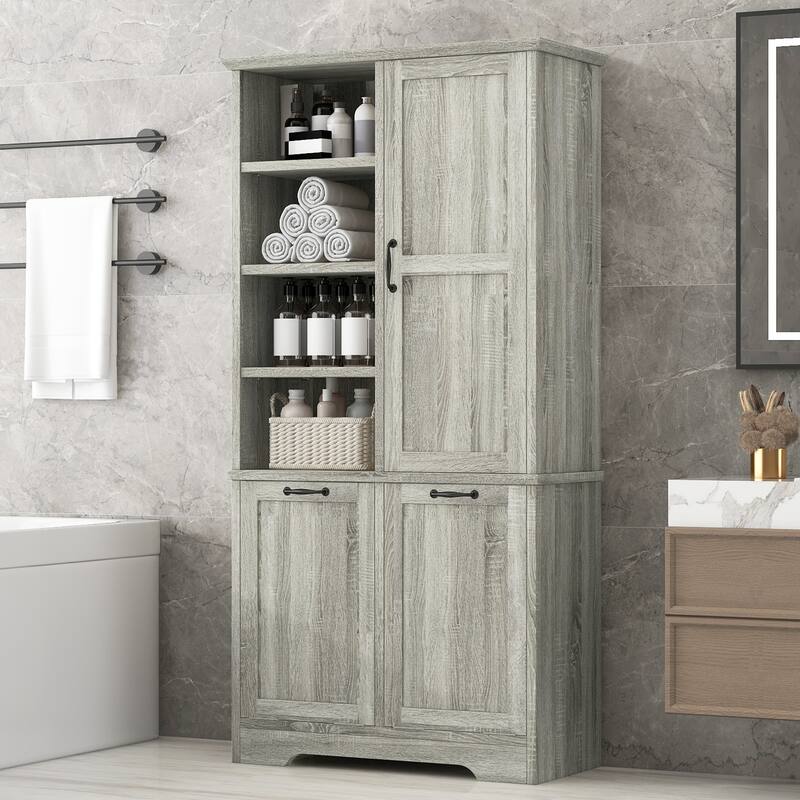 Bathroom Storage Cabinet with Doors and Drawers, Tilt-Out Laundry Hamper, Freestanding Style, Adjustable Shelf