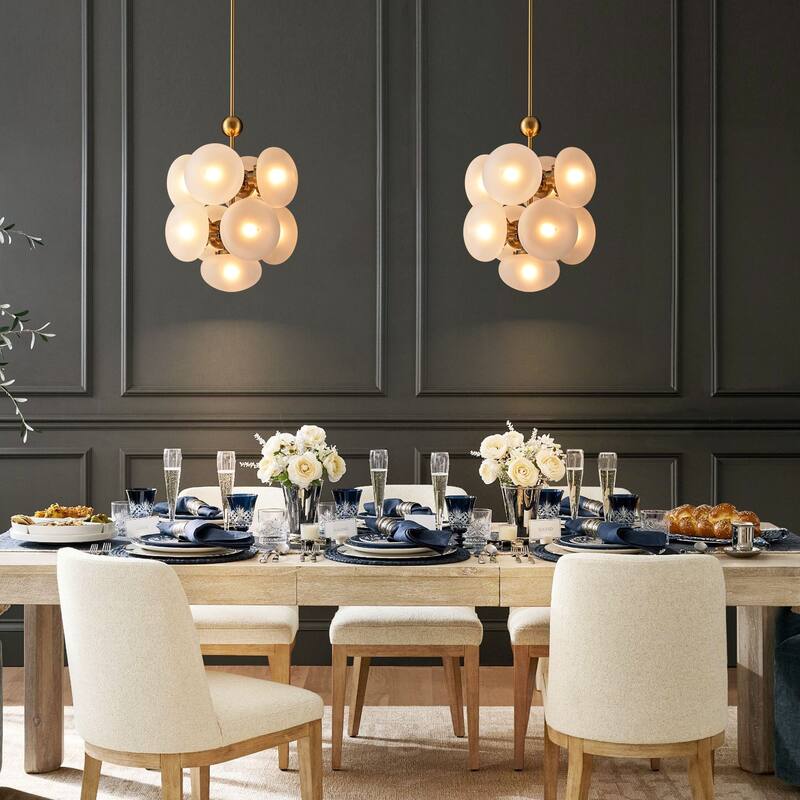 9-Light Modern Glam Gold Cluster Frosted Opal Glass Globe Chandelier For Dining Room - 14.96 in. W x 15.75 in. H x 14.96 in. D