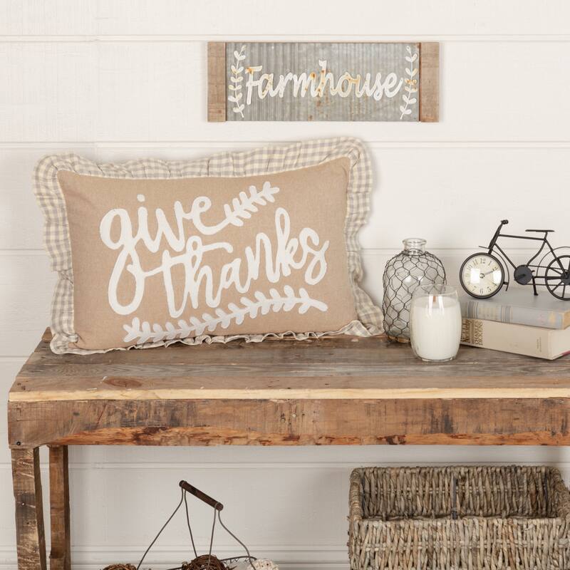 Grace Give Thanks Pillow 14x22 - Accent - Pillow 14x22 - Polyester - Natural/Creme/Nickel Grey