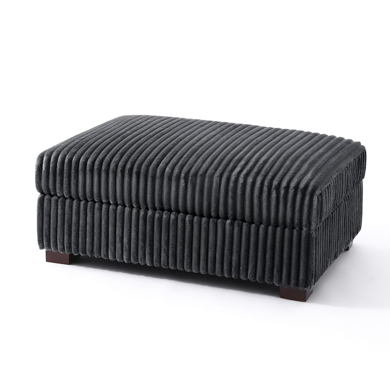 Modern Overise Plush Corduroy Ottoman With Wood Leg