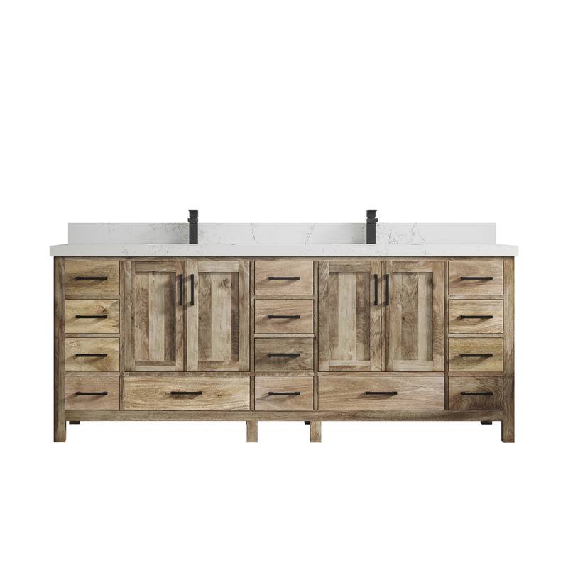 Willow Collections 84 in. W x 22 in. D Malibu Mango Double Sink Bathroom Vanity with Countertop - 2" Empira White - Natural Mango