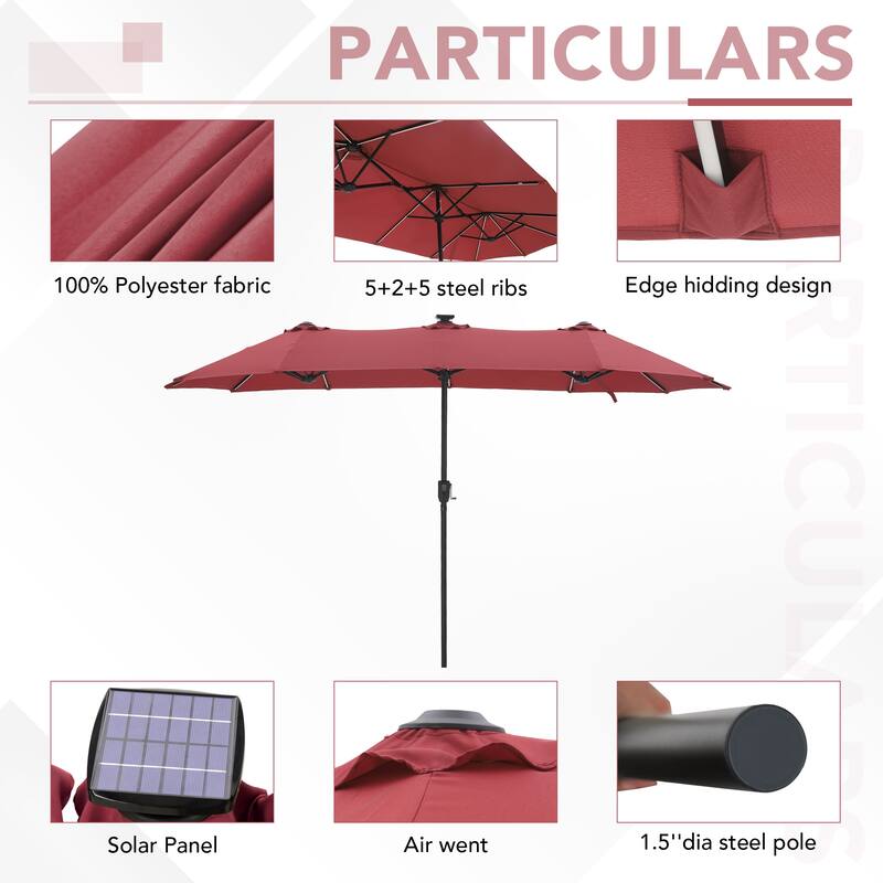MAISON ARTS 13ft Double -Sided Crank Patio Umbrella Extra Large with LED Colorful Lights