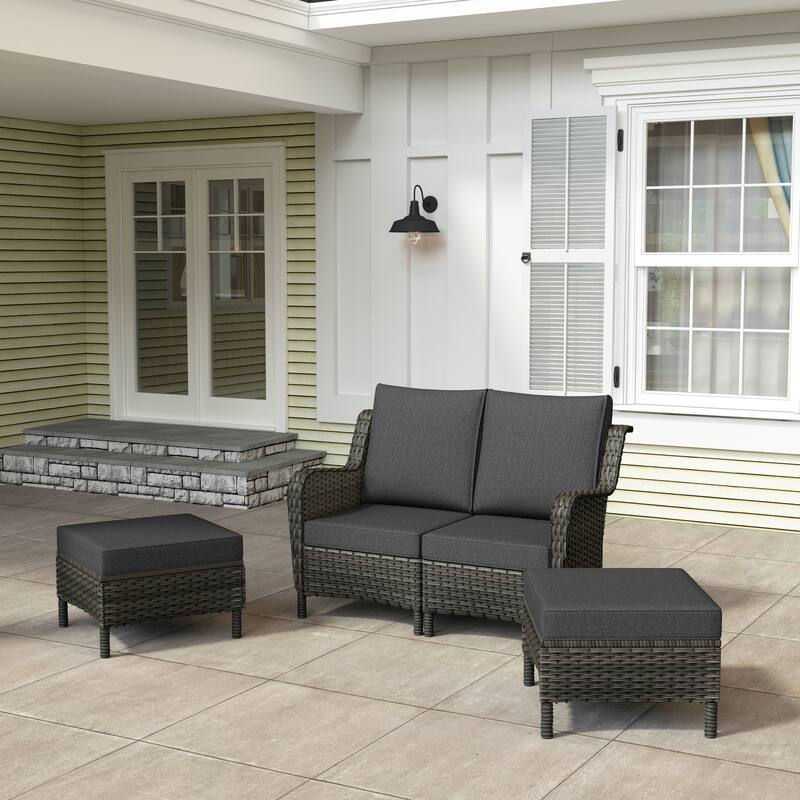 Rattan Outdoor Sectional Set with Modular Seating - 4-Piece - Dark Grey