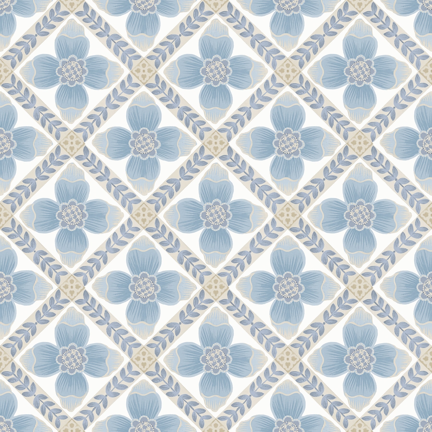 Mimi Blue Quilted Floral Peel and Stick Wallpaper
