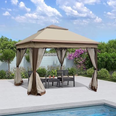Outdoor 11x 11Ft Gazebo Canopy with Removable Zipper Netting 4 Sandbags, 2-Tier Soft Top Event Tent, for Backyard Garden