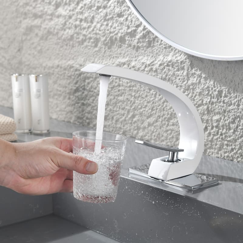 Single Handle Bathroom Faucet White Modern Bathroom Sink Faucets Single Hole Basin Vanity Mixer Taps With Deck Plate
