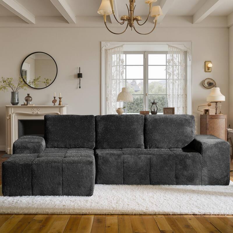 OVIOS Starry Sky Fabric Chaise Lounge Sofa-Grey - Left Chaise-Grey