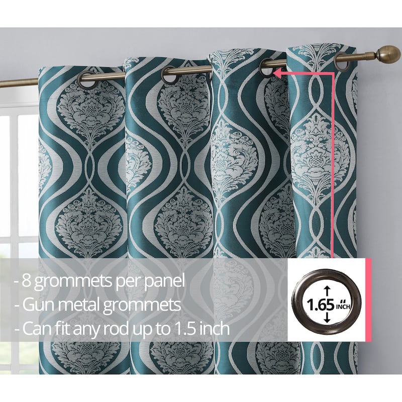 HLC.me Montero Damask 100% Full Complete Blackout Heavy Insulated Energy Savings Grommet Curtain Panels, 2 Panels