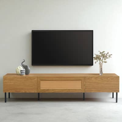 Boho TV Stand for 80 Inch TVs, Farmhouse Entertainment Center with 3 Cabinets, Media Console with Metal Legs
