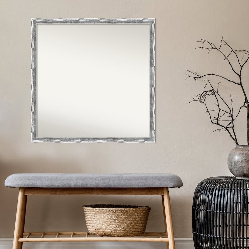 Non-Beveled Bathroom Wall Mirror - Scratched Wave Chrome Frame