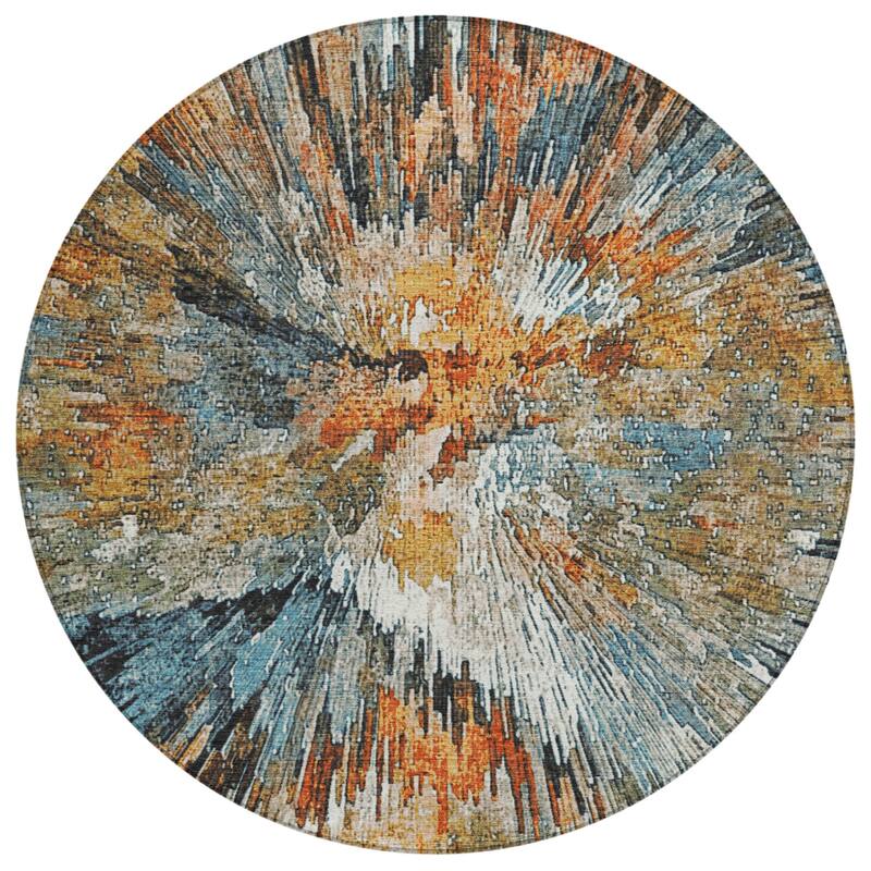 Machine Washable Indoor/ Outdoor Abstract Burst Chantille Rug