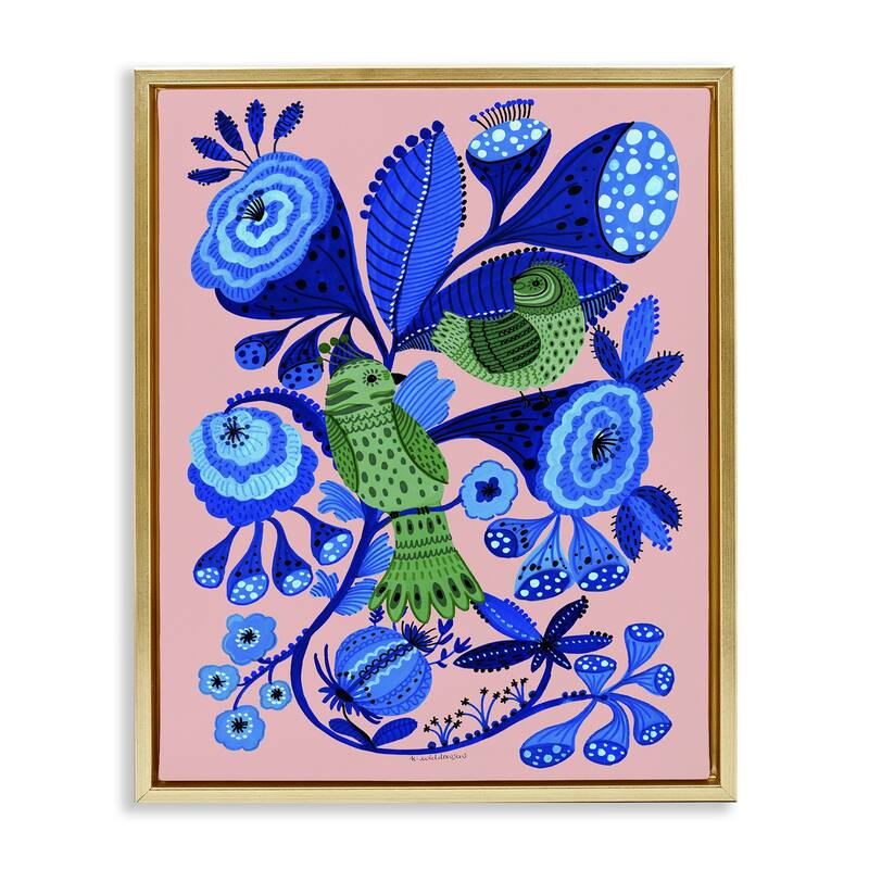 Stupell Folk Style Birds in Nature Framed Floater Canvas Wall Art Design By Kay Widdowson - 25 x 31 - Gold