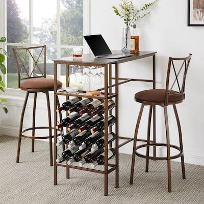 3-Piece Bar Table Set Rectangle Pub Table with 2 Stools