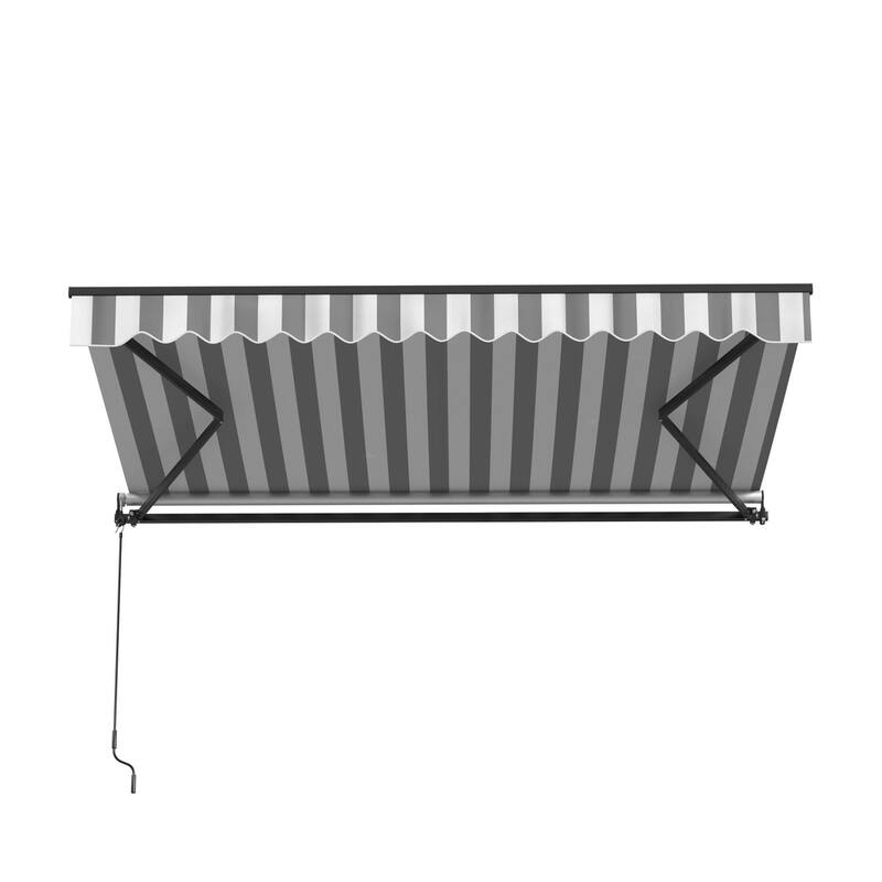 ALEKO Caribbean Manual Retractable Patio Awning - Black Frame - Seagull Gray & White Striped - 12 x 10 Feet