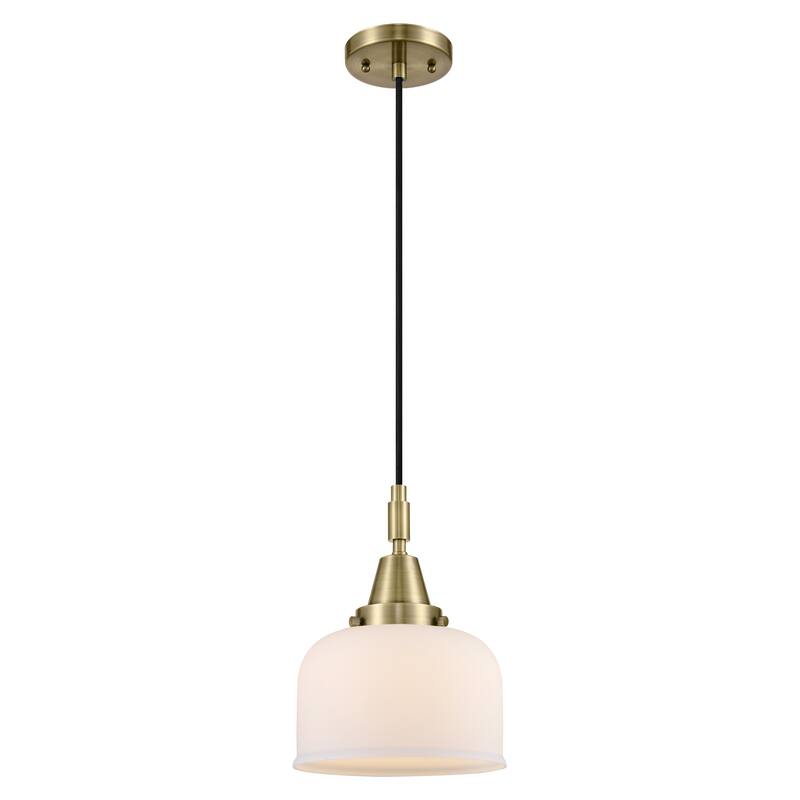 Innovations Lighting Downtown Urban - Caden Bell - 1 Light 8" Cord Hung Mini Pendant - Antique Brass/Matte White Shade