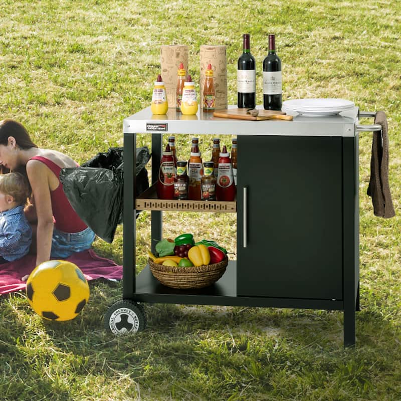 Royal Gourmet PC3402S 3-Tier Dining Cart with Storage Cabinet