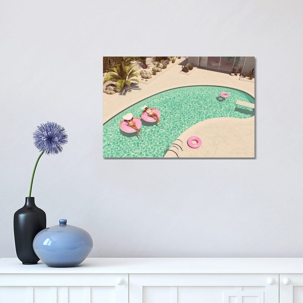 iCanvas "Women Swimming On Float In A Pool. 3D Rendering" by 2mmedia Canvas Print
