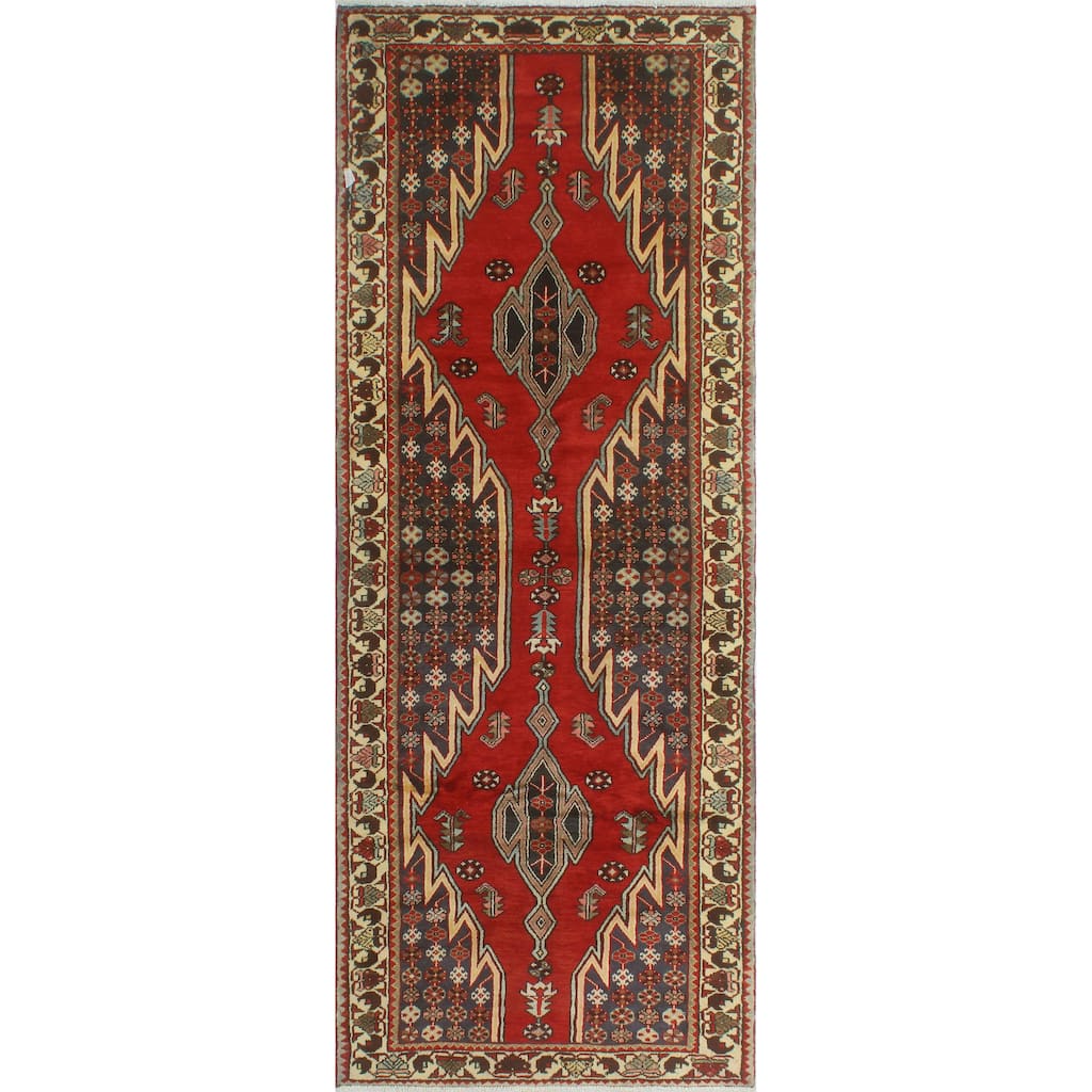 Fine Vintage Distressed Beomann Red/Ivory Runner - 3'7" x 10'1"
