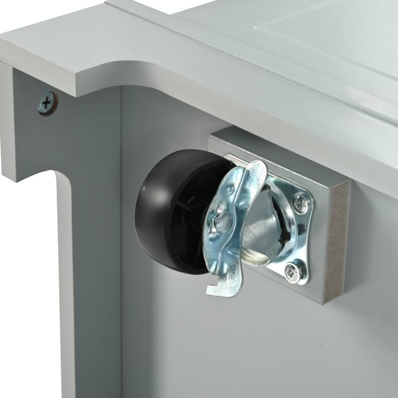 48.50'' Fluted Kitchen Island with Power Outlet, Rolling Wheels, 3 Drawer, 3 Open Side Racks and 10 Gallon Garbage Bin