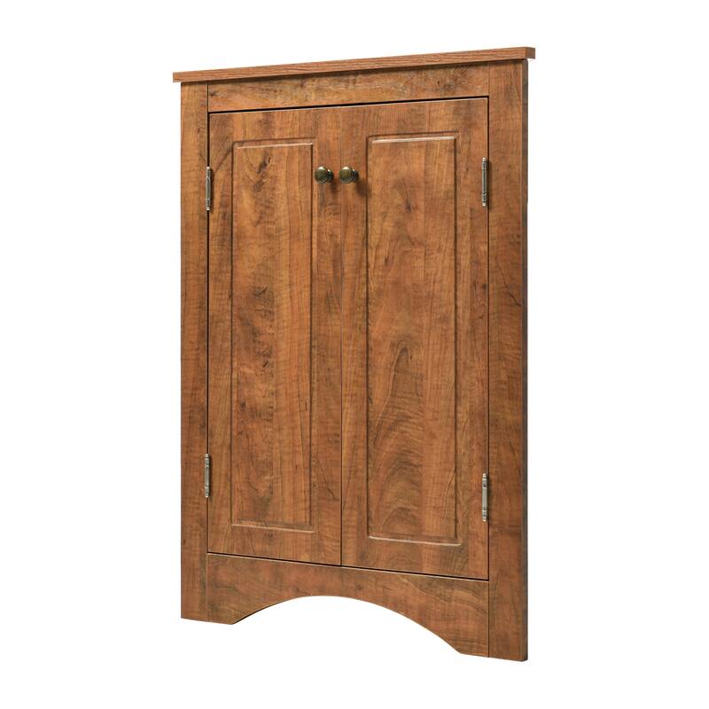 GDFStudio - Triangle Corner Storage Cabinet with Adjustable Shelves, Freestanding Floor Cabinet