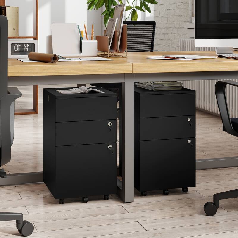 Gymax 3-Drawer File Cabinet Rolling File Organizer w/ Lock & 4 Keys