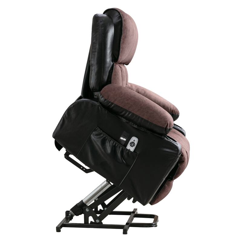 Power Lift Fleece Leather Recliner Chair for Elderly with Vibration Massage and Heat and USB & Cup Holders, for Living Room