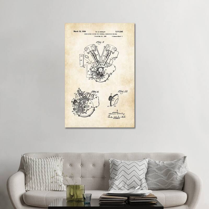 iCanvas "Harley Davidson Knucklehead Engine" by Patent77 Canvas Print - 48x32x1.5
