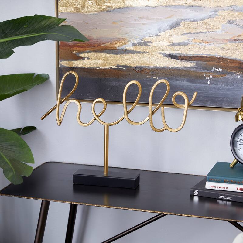 The Novogratz Gold Metal Hello Home Decorative Sign