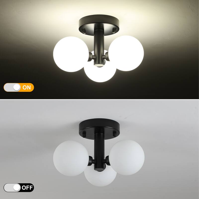 3-Light Glass Semi Flush Mount