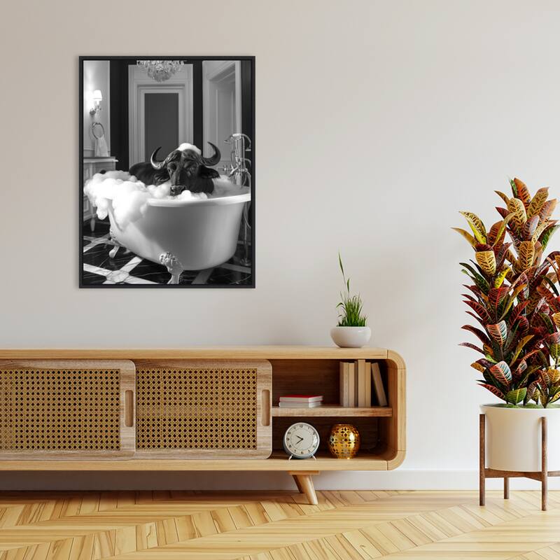 Rub a Dub Buffalo by Niky Rahner Framed Canvas Wall Art