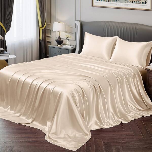 Queen Size Piece Silky Soft Satin Sheet Set with Deep Pocket