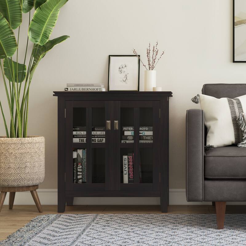 WYNDENHALL Stratford SOLID WOOD 30 inch Wide Low Storage Cabinet - 30"w x 14"d x 31" h - Hickory Brown