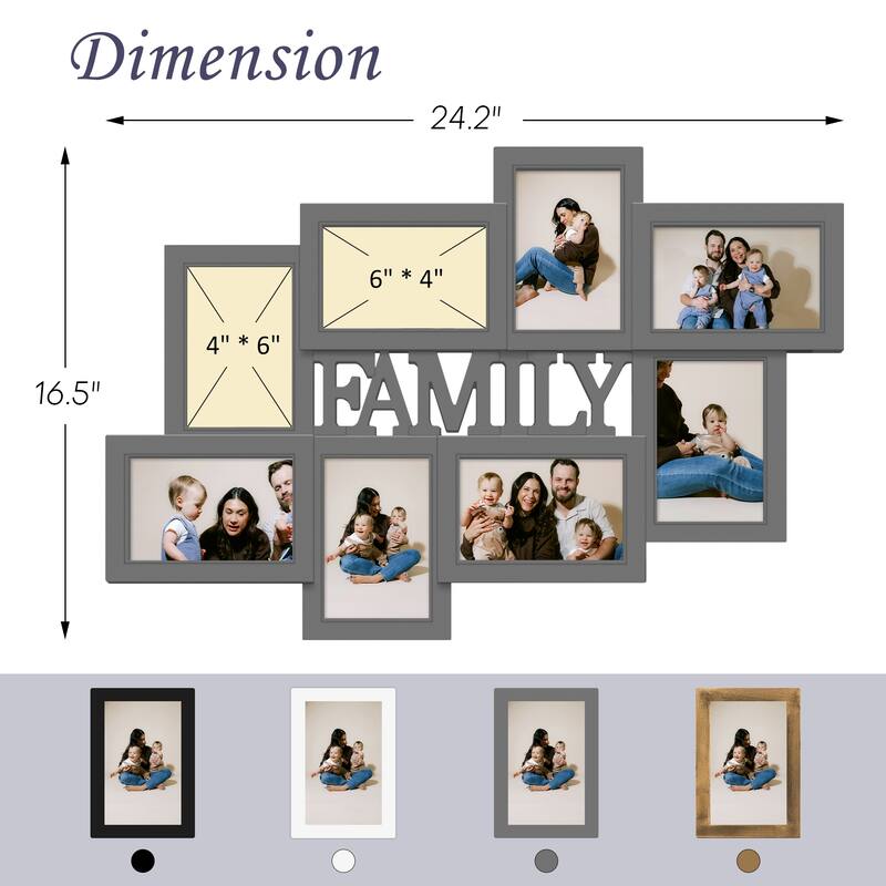 Holaura Family 8 Opening Family Picture Frames Collage Wall Decor for 4x6 Pictures Blacke