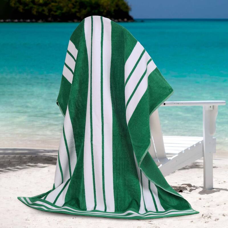 Superior Striped Large Oversized Cotton Beach Towel - Set of 2 - Dark Green