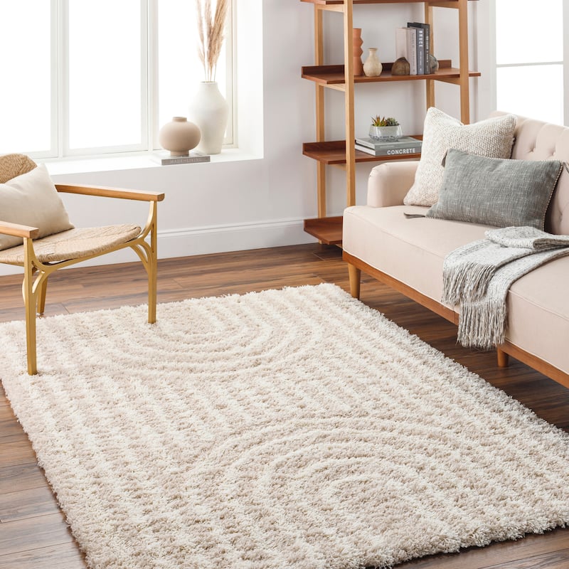 Livabliss Jamal Neutral Rainbow Plush Area Rug - 5' 3" x 7' 3" - Beige