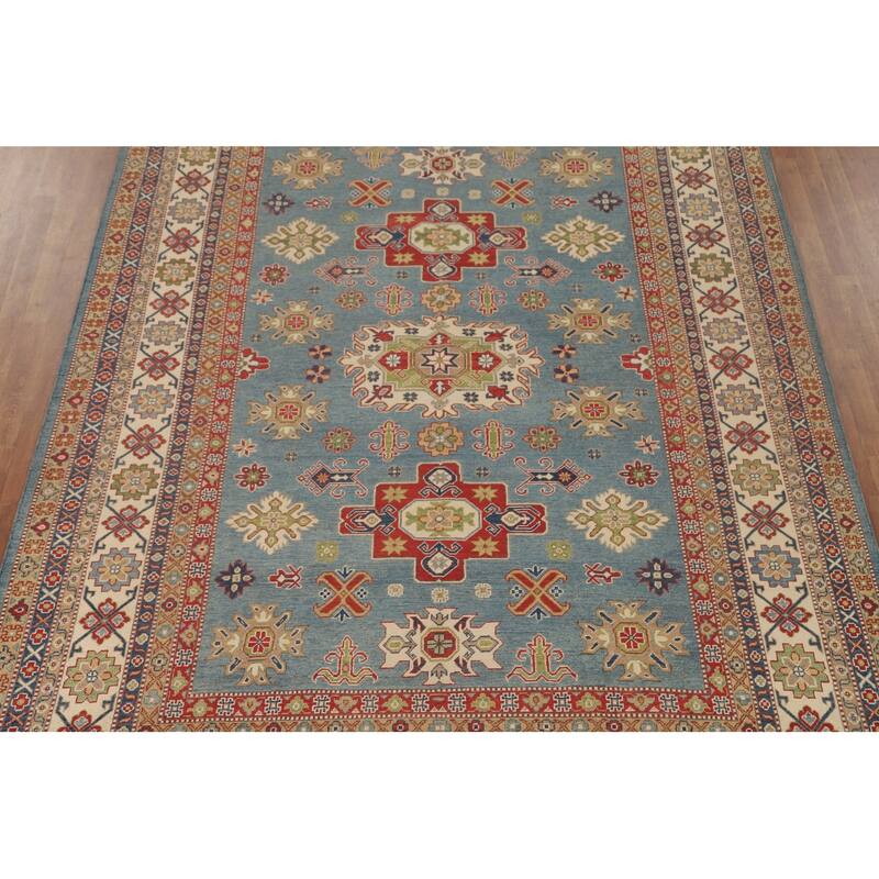 Light Blue Kazak Oriental Area Rug Hand-Knotted Wool Carpet - 8'4" x 11'8"
