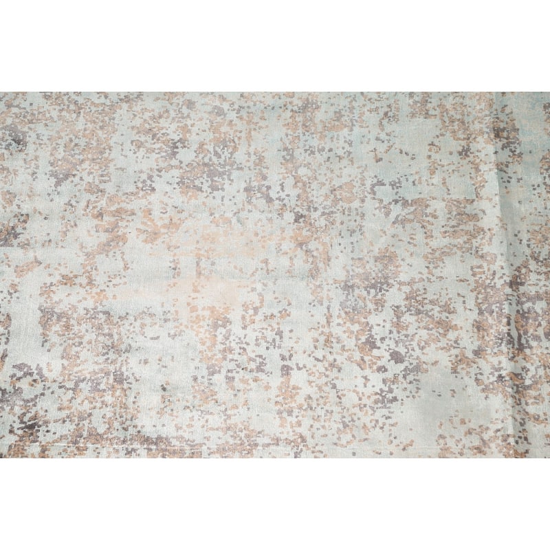 Green Abstract Area Rug Handmade Oriental Wool Carpet - 6'7" x 9'10"