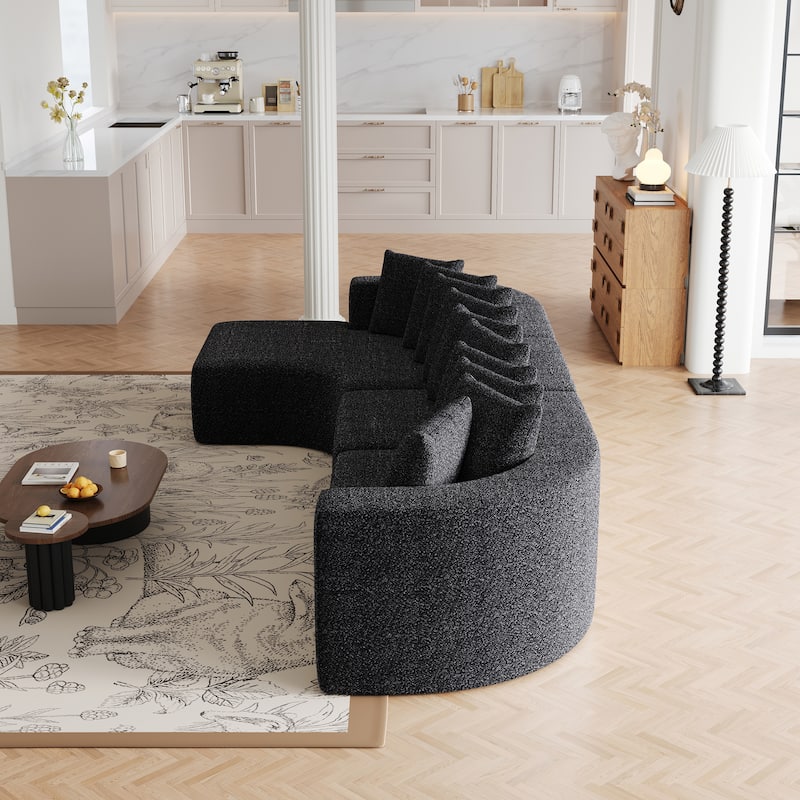 Chenille L-shaped Sectional Sofa with Curved Chaise Lounge and Piloows