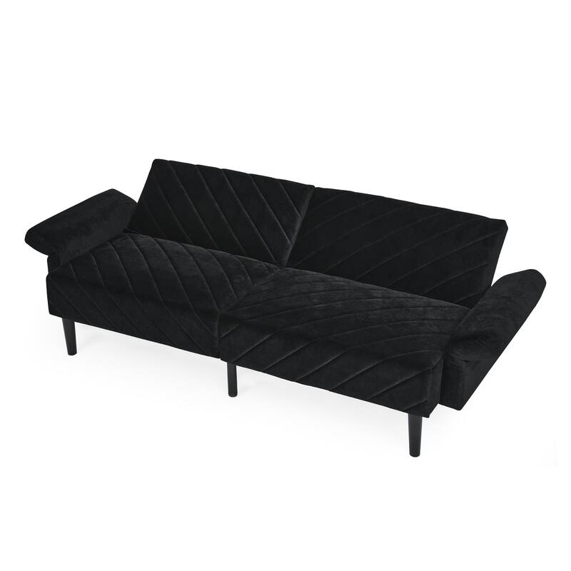 Velvet Futon Sofa Bed with 6-Position Backrest and Armrests for Apartments