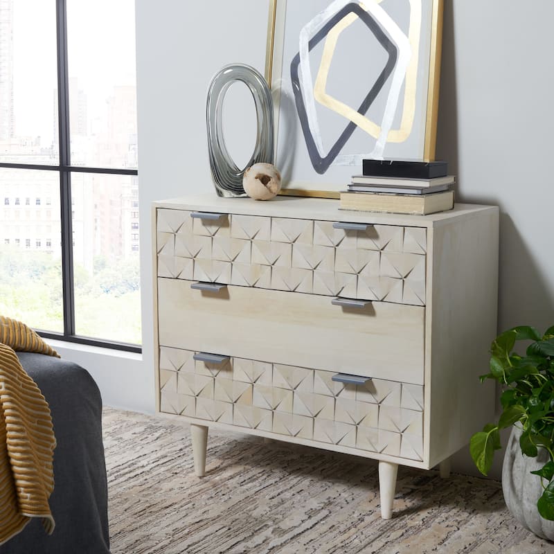 SAFAVIEH Cena 3-Drawer Storage Bedroom Chest - White/Silver