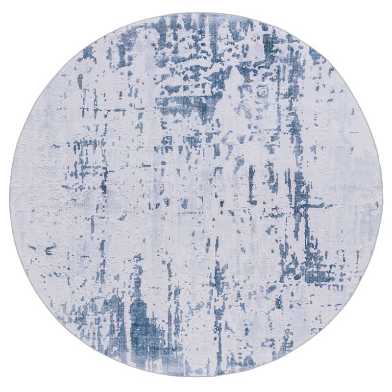 SAFAVIEH Tacoma Aglaja Machine Washable Slip Resistant Modern Rug - 6' Round - Grey/Navy
