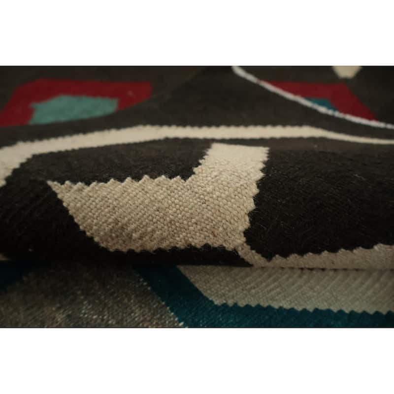Hand Woven Oriental 100% Wool Carpet Southwestern Modern Black Kilim Area Rug - 9' 11'' X 6' 9''