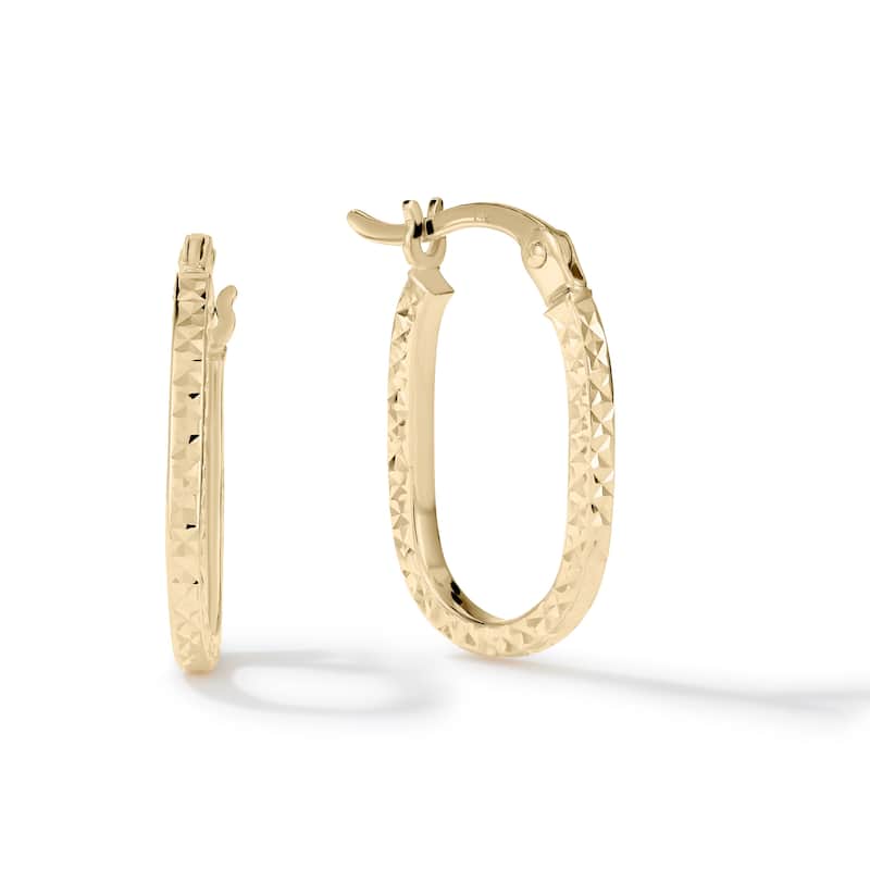 Clover 14K Gold Diamond-Cut Oval Hoop Earrings - Yellow