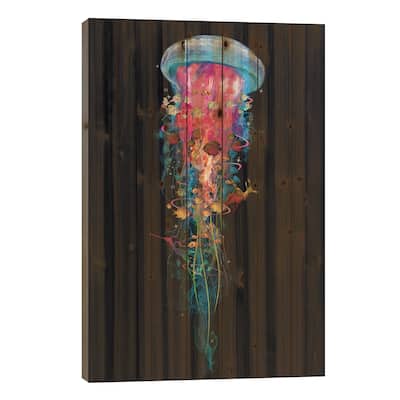 Super Electric Jellyfish World Print On Wood by David Loblaw - Multi-Color
